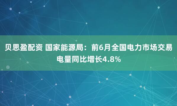贝思盈配资 国家能源局：前6月全国电力市场交易电量同比增长4.8%